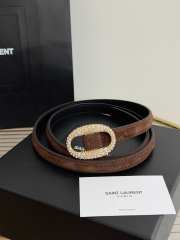 Uubags YSL oval crystal buckle thin belt with gold buckle in dark brown suede leather 1.5cm - 1