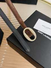 Uubags YSL oval crystal buckle thin belt with gold buckle in dark brown suede leather 1.5cm - 6
