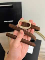 Uubags YSL oval crystal buckle thin belt with gold buckle in dark brown suede leather 1.5cm - 5