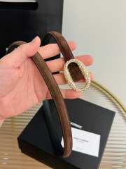 Uubags YSL oval crystal buckle thin belt with gold buckle in dark brown suede leather 1.5cm - 4