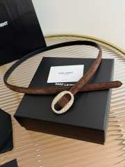Uubags YSL oval crystal buckle thin belt with gold buckle in dark brown suede leather 1.5cm - 3