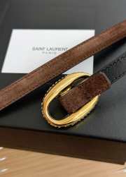 Uubags YSL oval crystal buckle thin belt with gold buckle in dark brown suede leather 1.5cm - 2