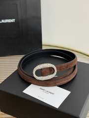 Uubags YSL oval crystal buckle thin belt with light gold buckle in dark brown suede leather 1.5cm - 1