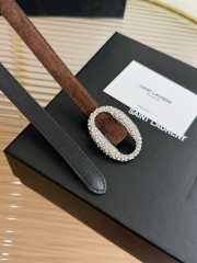 Uubags YSL oval crystal buckle thin belt with light gold buckle in dark brown suede leather 1.5cm - 6