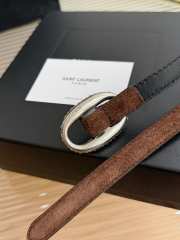 Uubags YSL oval crystal buckle thin belt with light gold buckle in dark brown suede leather 1.5cm - 5