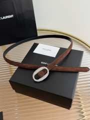 Uubags YSL oval crystal buckle thin belt with light gold buckle in dark brown suede leather 1.5cm - 4