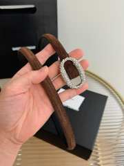 Uubags YSL oval crystal buckle thin belt with light gold buckle in dark brown suede leather 1.5cm - 3