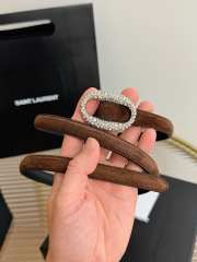 Uubags YSL oval crystal buckle thin belt with light gold buckle in dark brown suede leather 1.5cm - 2