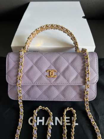 Uubags Chanel CC Top Handle Bag In Taro Purple Caviar Leather With Chain 17cm