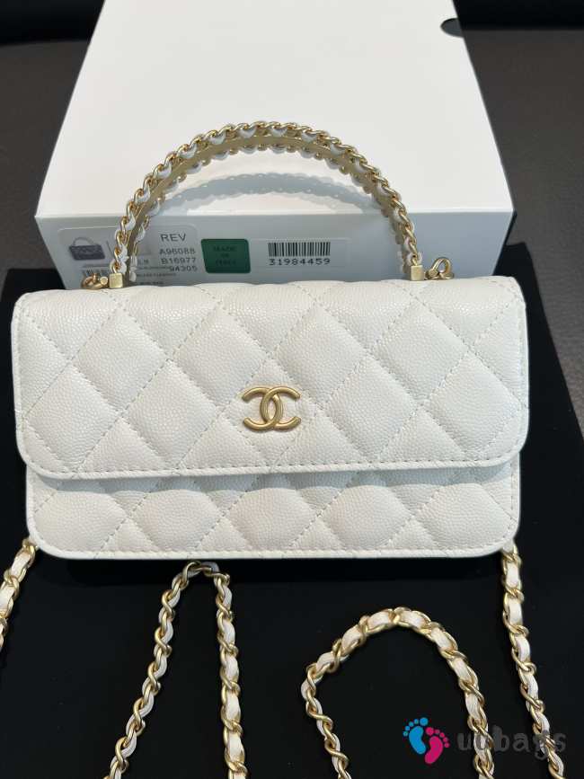 Uubags Chanel CC Top Handle Bag In White Caviar Leather With Chain 17cm - 1