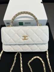 Uubags Chanel CC Top Handle Bag In White Caviar Leather With Chain 17cm - 1