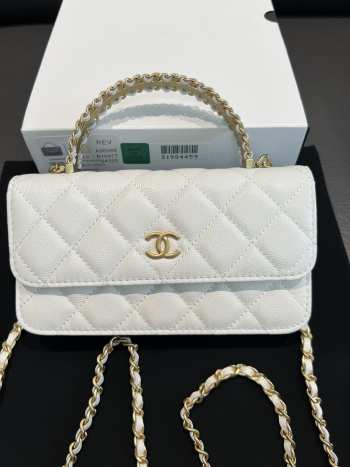 Uubags Chanel CC Top Handle Bag In White Caviar Leather With Chain 17cm