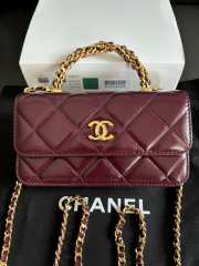 Uubags Chanel Burgundy Quilted Lambskin Top Handle Mini Clutch on Chain Gold Hardware 17cm - 1