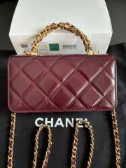 Uubags Chanel Burgundy Quilted Lambskin Top Handle Mini Clutch on Chain Gold Hardware 17cm - 3