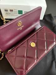 Uubags Chanel Burgundy Quilted Lambskin Top Handle Mini Clutch on Chain Gold Hardware 17cm - 4