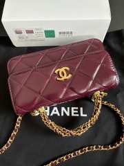 Uubags Chanel Burgundy Quilted Lambskin Top Handle Mini Clutch on Chain Gold Hardware 17cm - 2