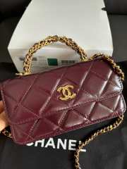 Uubags Chanel Burgundy Quilted Lambskin Top Handle Mini Clutch on Chain Gold Hardware 17cm - 5