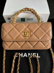 Uubags Chanel Brown Quilted Lambskin Top Handle Mini Clutch on Chain Gold Hardware 17cm - 1