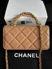Uubags Chanel Brown Quilted Lambskin Top Handle Mini Clutch on Chain Gold Hardware 17cm - 3