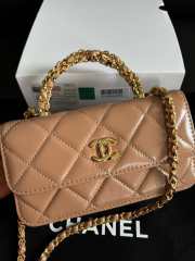 Uubags Chanel Brown Quilted Lambskin Top Handle Mini Clutch on Chain Gold Hardware 17cm - 2