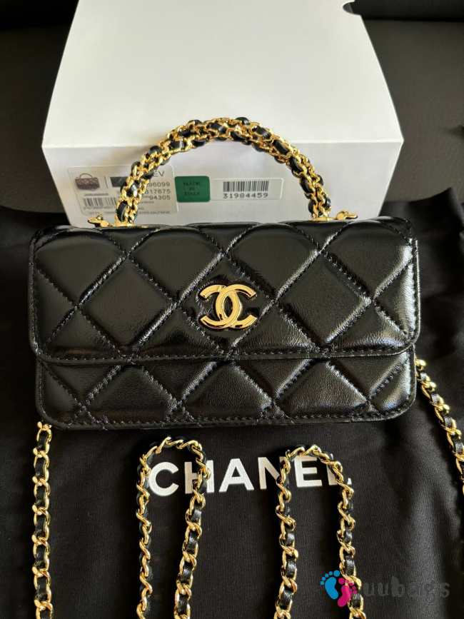 Uubags Chanel Black Quilted Lambskin Top Handle Mini Clutch on Chain Gold Hardware 17cm - 1