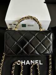 Uubags Chanel Black Quilted Lambskin Top Handle Mini Clutch on Chain Gold Hardware 17cm - 5