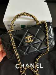 Uubags Chanel Black Quilted Lambskin Top Handle Mini Clutch on Chain Gold Hardware 17cm - 2