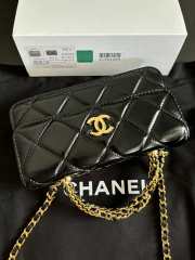 Uubags Chanel Black Quilted Lambskin Top Handle Mini Clutch on Chain Gold Hardware 17cm - 3