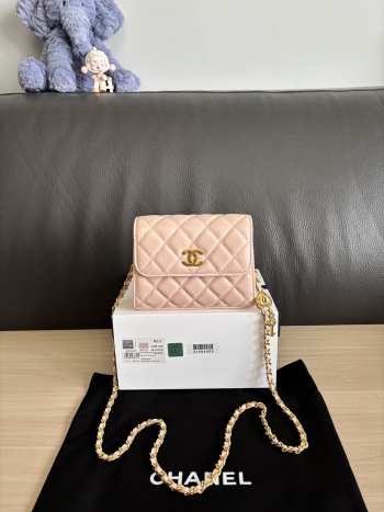 Uubags Chanel Classic Card Holder On Chain With Pink Lambskin Leather 12cm