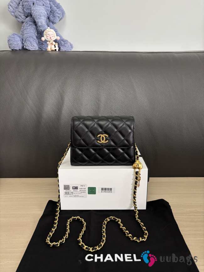 Uubags Chanel Classic Card Holder On Chain With Black Lambskin Leather 12cm - 1