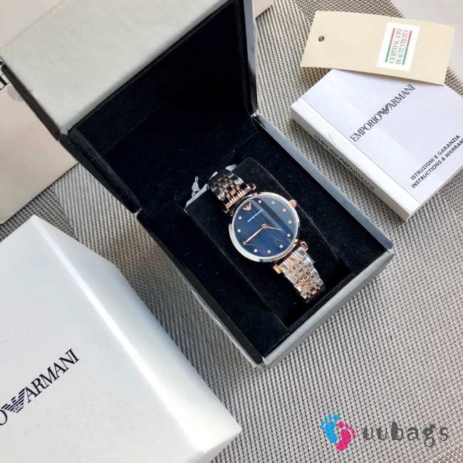 Uubags Emporio Armani Gianni T-Bar Blue Dial Two-Tone Ladies Watch AR11092 - 1