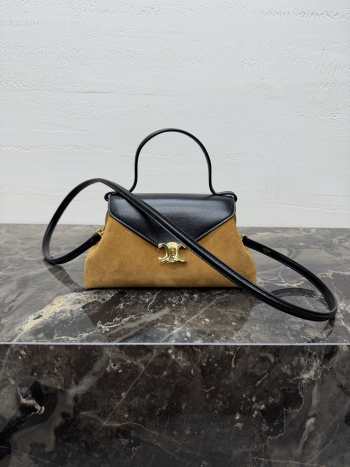Uubags Celine small flair bag in suede calfskin and glossy lambskin camel/ black 24x12x9cm