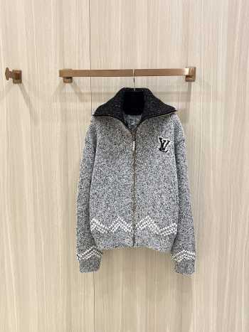 Uubags Louis Vuitton 1AIMD3 Zippered Knitted Blouson In Light Gray