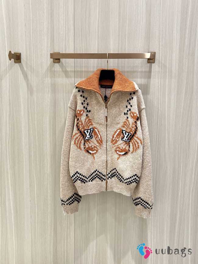 Uubags Louis Vuitton 1AIM54 Zippered Knitted Blouson In Beige - 1