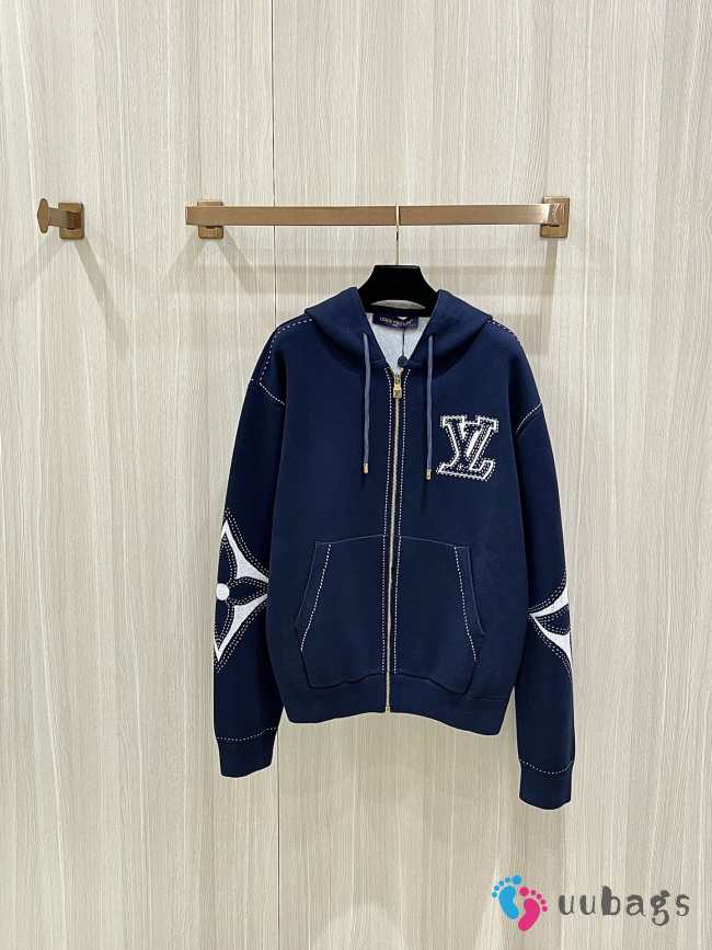 Uubags Louis Vuitton 1AIWEP Graphic Intarsia Zipped Cotton Hoodie In Blue - 1