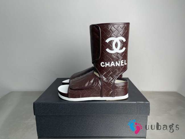 Uubags CHANEL Quilted Lambskin CC Logo High-Top Sandals in Dark Burgundy - 1