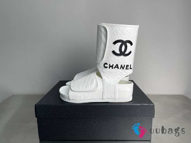 Uubags CHANEL Quilted Lambskin CC Logo High-Top Sandals in White - 1
