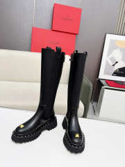 Uubags Valentino Garavani Rockstud Knee High Combat Boots in Top Grain Cowhide Leather - 1