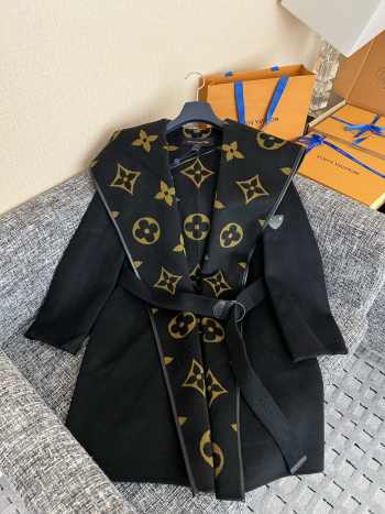 Uubags Louis Vuitton 1A99K2 Belted Double Face Hooded Wrap Coat In Black