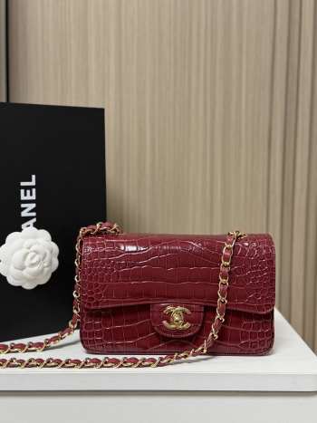Uubags Chanel Small Flap Bag Crocodile Embossed Calfskin & Gold-Tone Metal In Burgundy 20cm