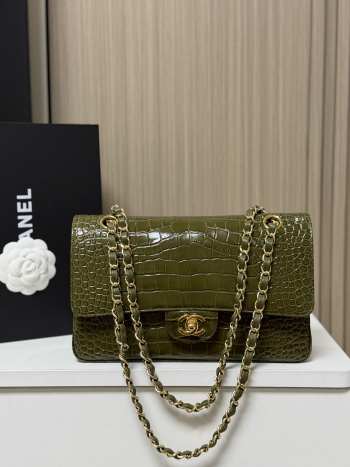 Uubags Chanel Medium Crocodile Embossed Calfskin & Gold-Tone Metal In Khaki 25.5x6.5x15.5cm