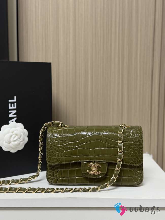 Uubags Chanel Small Crocodile Embossed Calfskin & Gold-Tone Metal In Khaki 20x7x15cm - 1