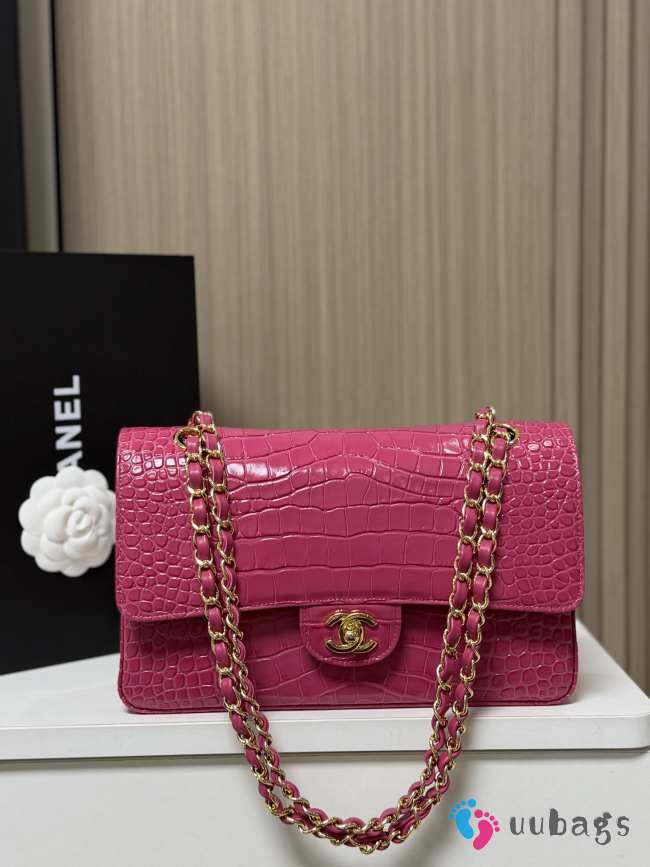 Uubags Chanel Medium Crocodile Embossed Calfskin & Gold-Tone Metal In Pink 25.5x6.5x15.5cm - 1