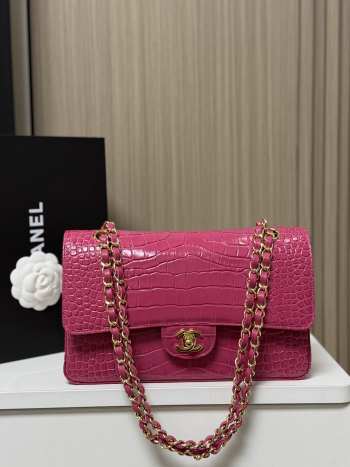 Uubags Chanel Medium Crocodile Embossed Calfskin & Gold-Tone Metal In Pink 25.5x6.5x15.5cm