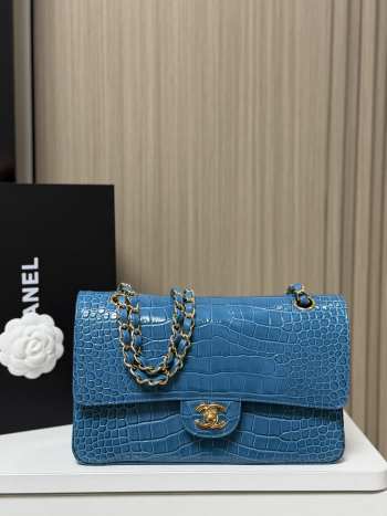 Uubags Chanel Medium Crocodile Embossed Calfskin & Gold-Tone Metal In Blue 25.5x6.5x15.5cm