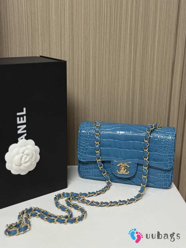 Uubags Chanel Small Crocodile Embossed Calfskin & Gold-Tone Metal In Blue 20x7x15cm - 1