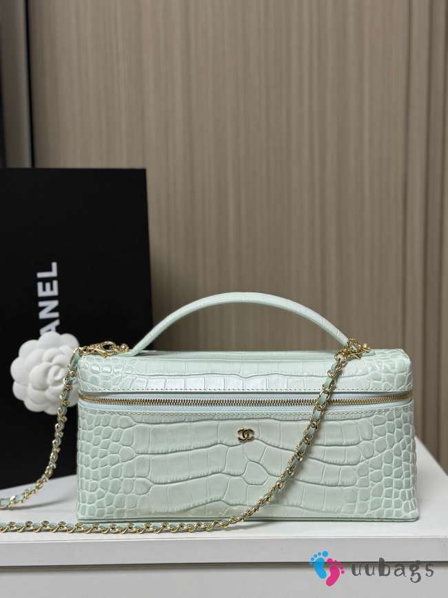 Uubags Chanel Vanity bag with shoulder strap in embossed calfskin with crocodile pattern & gold-plated alloy mint green 12x25x5cm - 1
