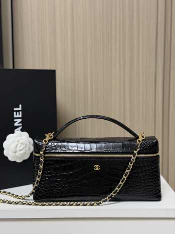 Uubags Chanel Vanity bag with shoulder strap in embossed calfskin with crocodile pattern & gold-plated alloy black 12x25x5cm