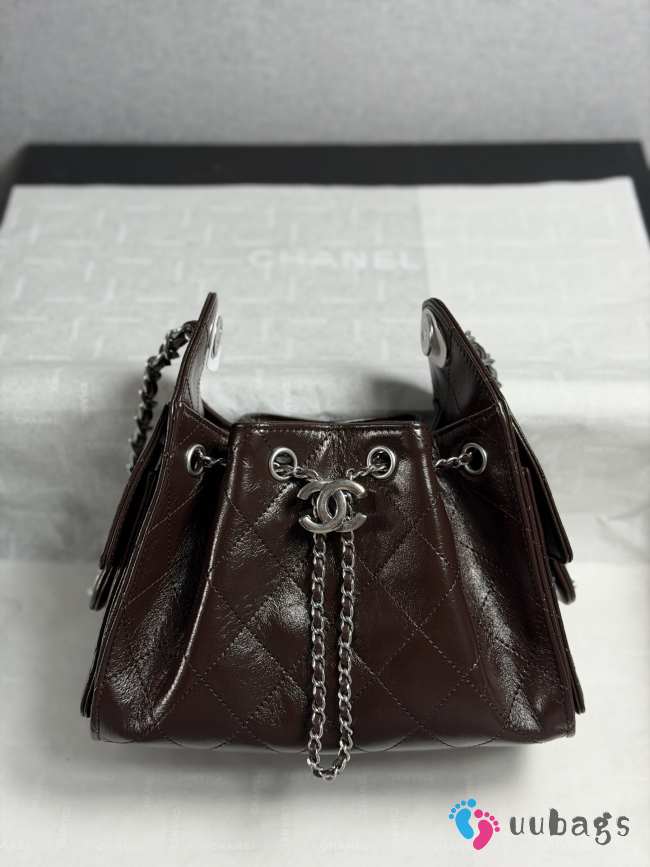 Uubags Chanel 25 Shiny Crumpled Calfskin & Silver-Tone Metal In Dark Brown 26x14x30cm - 1