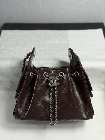 Uubags Chanel 25 Shiny Crumpled Calfskin & Silver-Tone Metal In Dark Brown 26x14x30cm